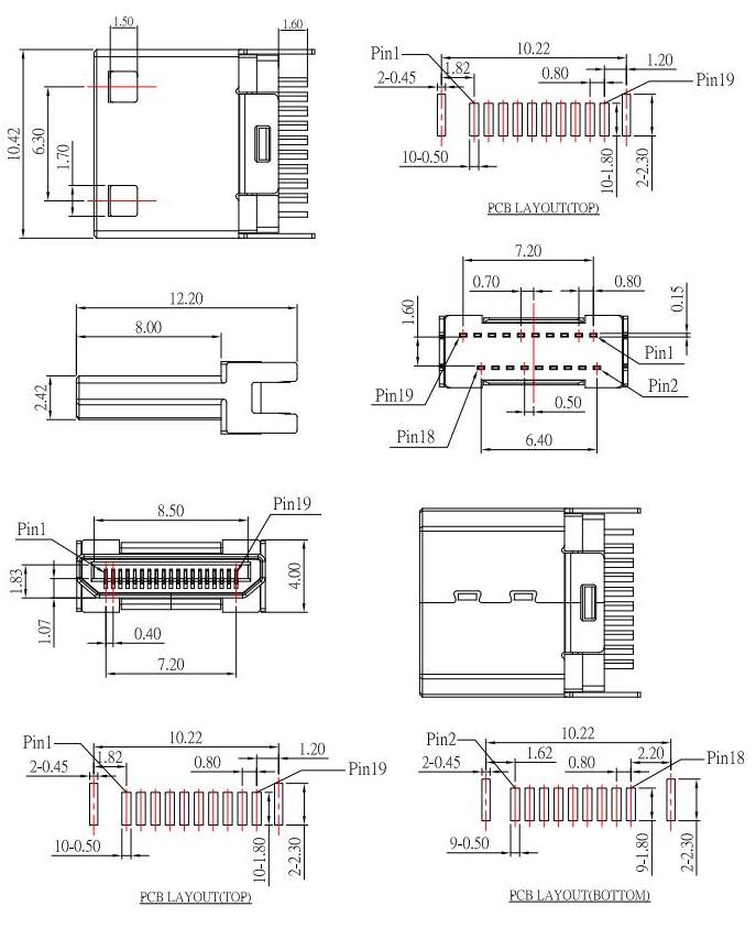 HDMI-C-3 ,HDMI JACK C TYPE ,公頭HDMI夾板式，HDMI plug規格圖