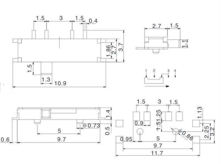 八腳撥動開關圖紙