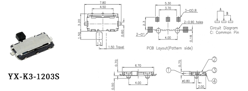 K3-1203S撥動(dòng)開關(guān)原理圖