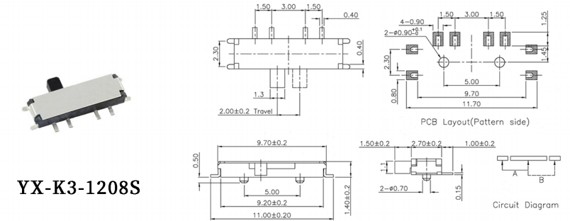 八腳撥動(dòng)開(kāi)關(guān)K3-1208s圖片