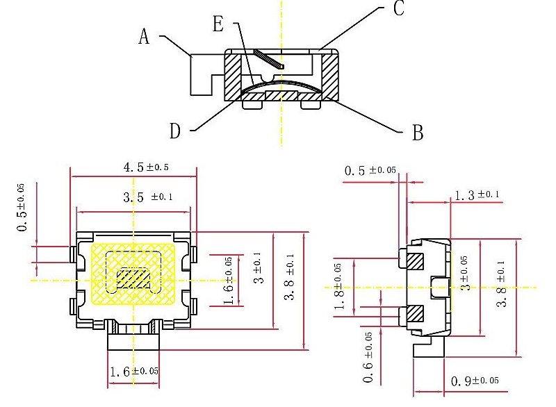 小烏龜型輕觸開關尺寸圖 小烏龜型輕觸開關尺寸圖