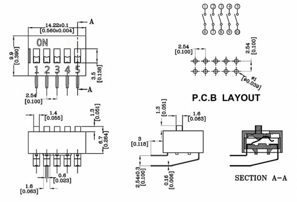 5位撥碼開關尺寸圖 5位撥碼開關尺寸圖